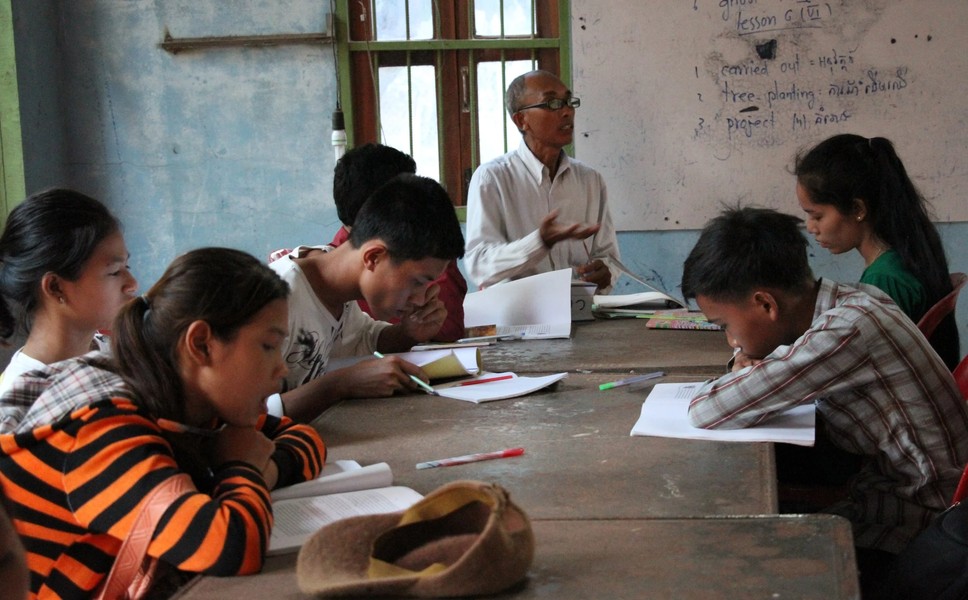 A teacher leading a lesson with students at Gems International School in Battambang, Cambodia